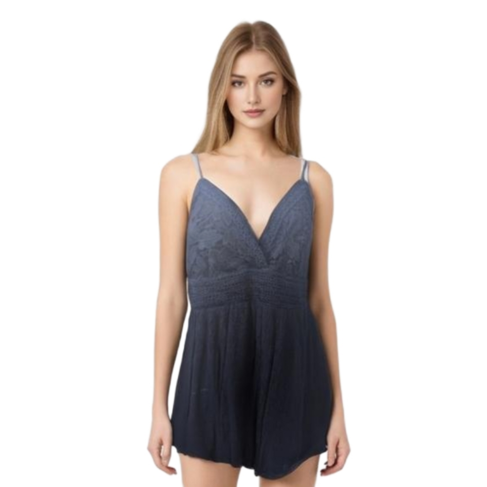 Blue lace spaghetti string romper